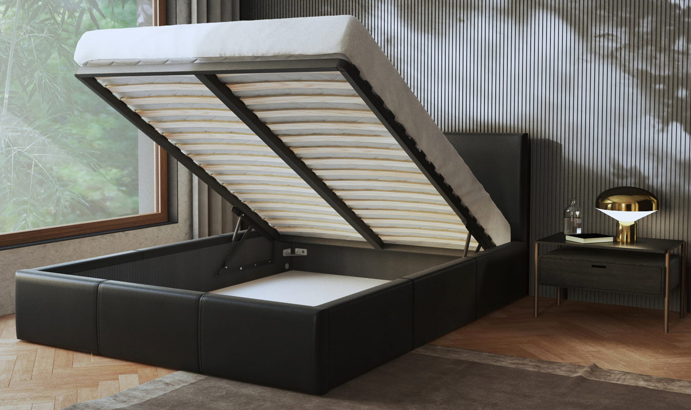Manželská postel 140x200 cm VIP se zdvižným roštem ČERNÁ