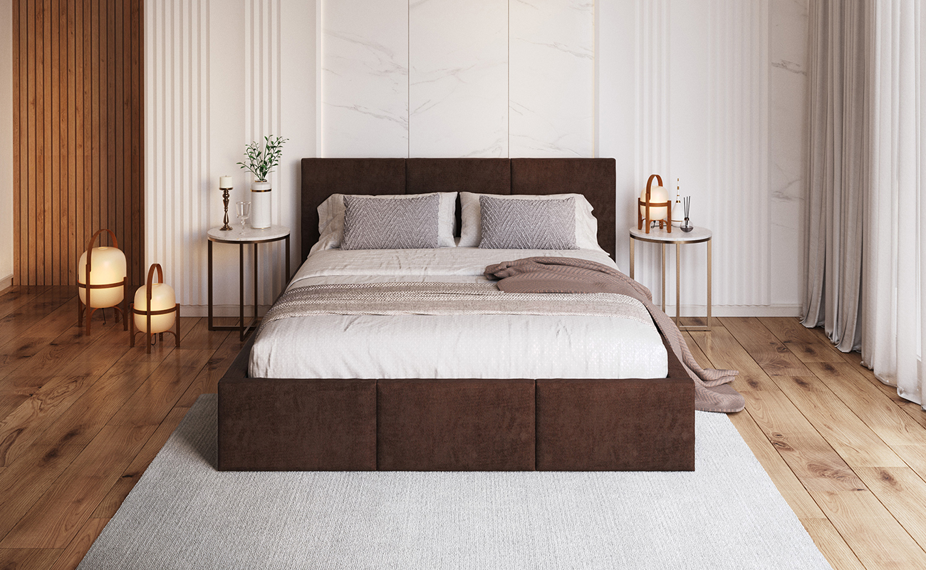 Čalouněná postel AMBER 140x200 Hnědá Trinity s úložným prostorem dřevěný rošt