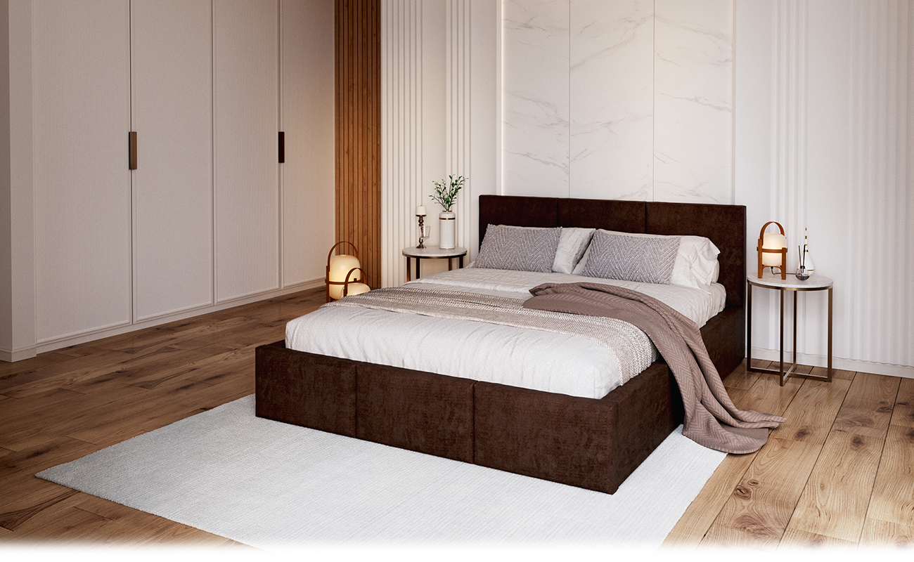 Čalouněná postel AMBER 140x200 Hnědá Trinity s úložným prostorem dřevěný rošt