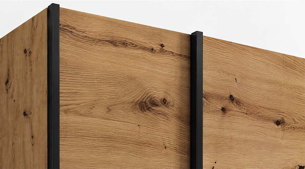 Detail černých profilů skříně LUX 1