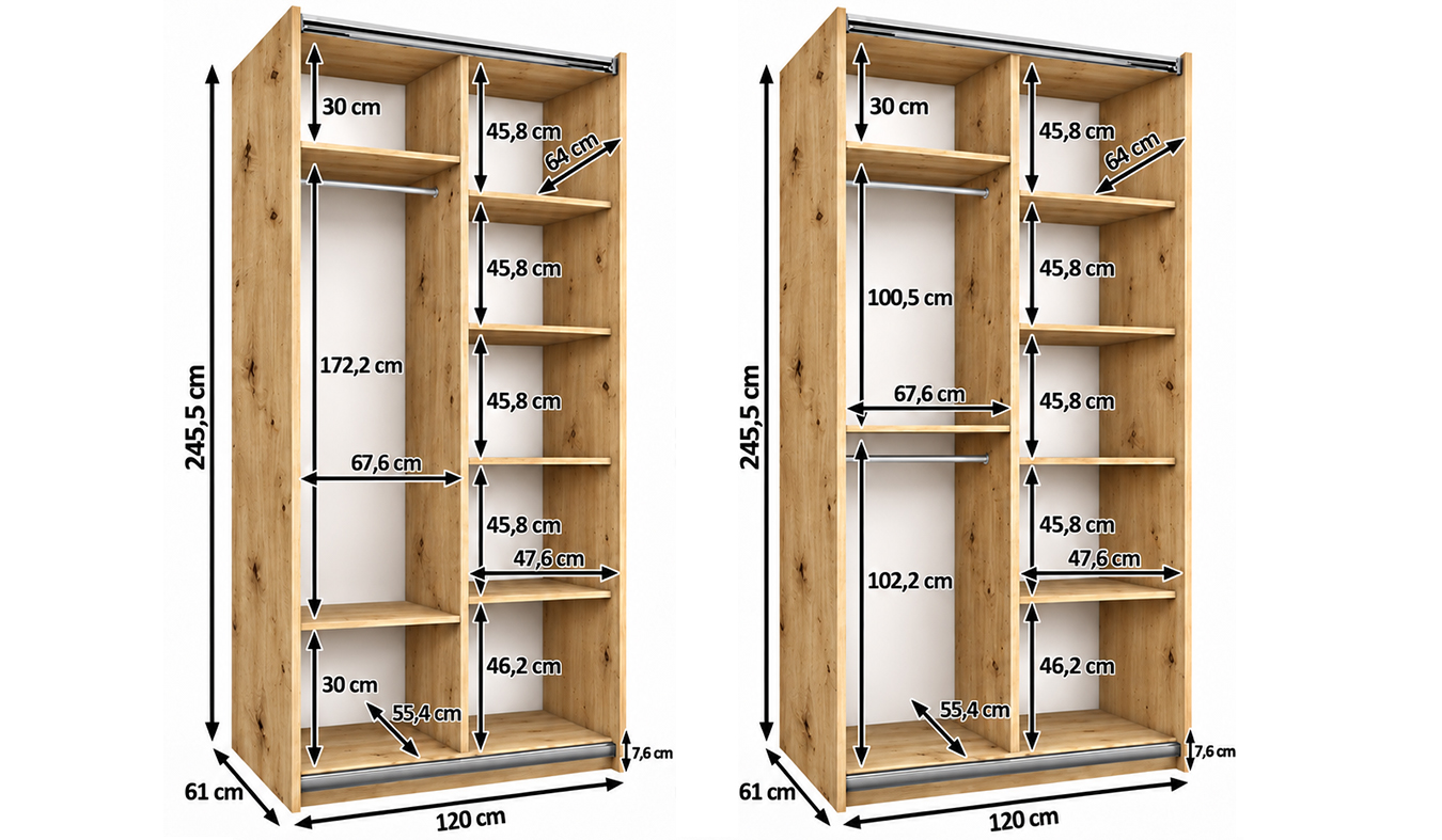 Vnitřní uspořádání skříně LUX 1 120 cm dub Artisan černá