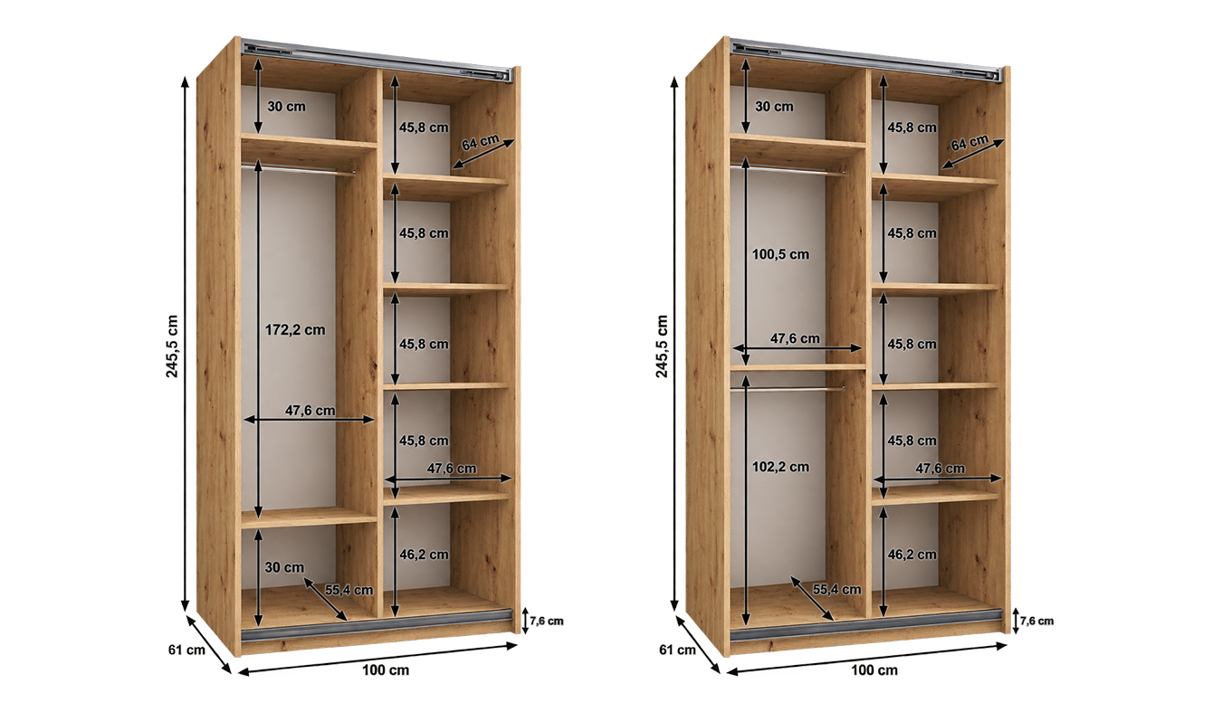 Vnitřní uspořádání skříně LUX 1 100 cm dub Artisan černá