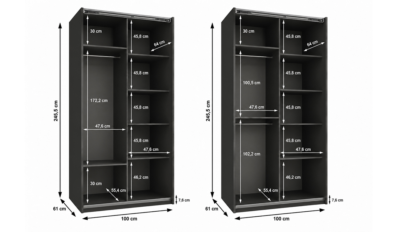 Vnitřní uspořádání šatní skříně LUX 1 100 cm