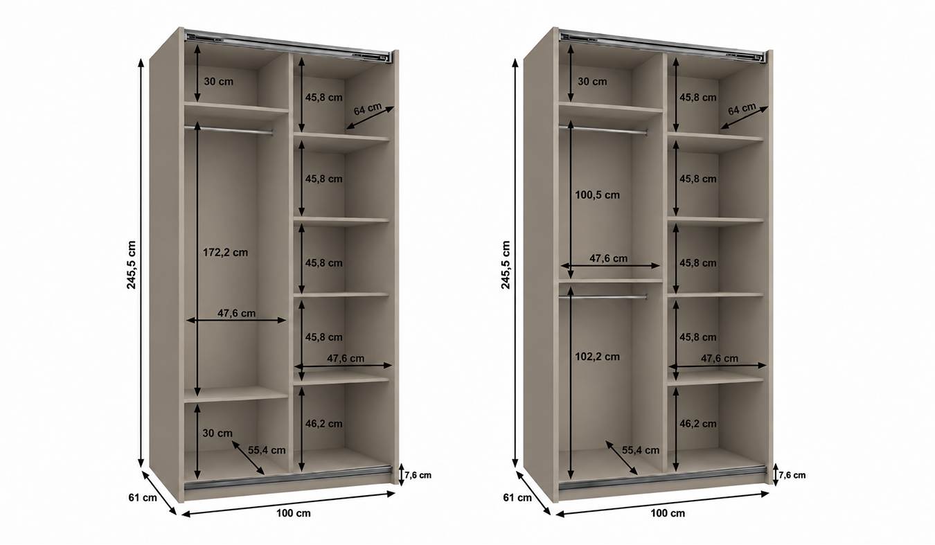 Vnitřní uspořádání skříně LUX 1 100 cm kašmír