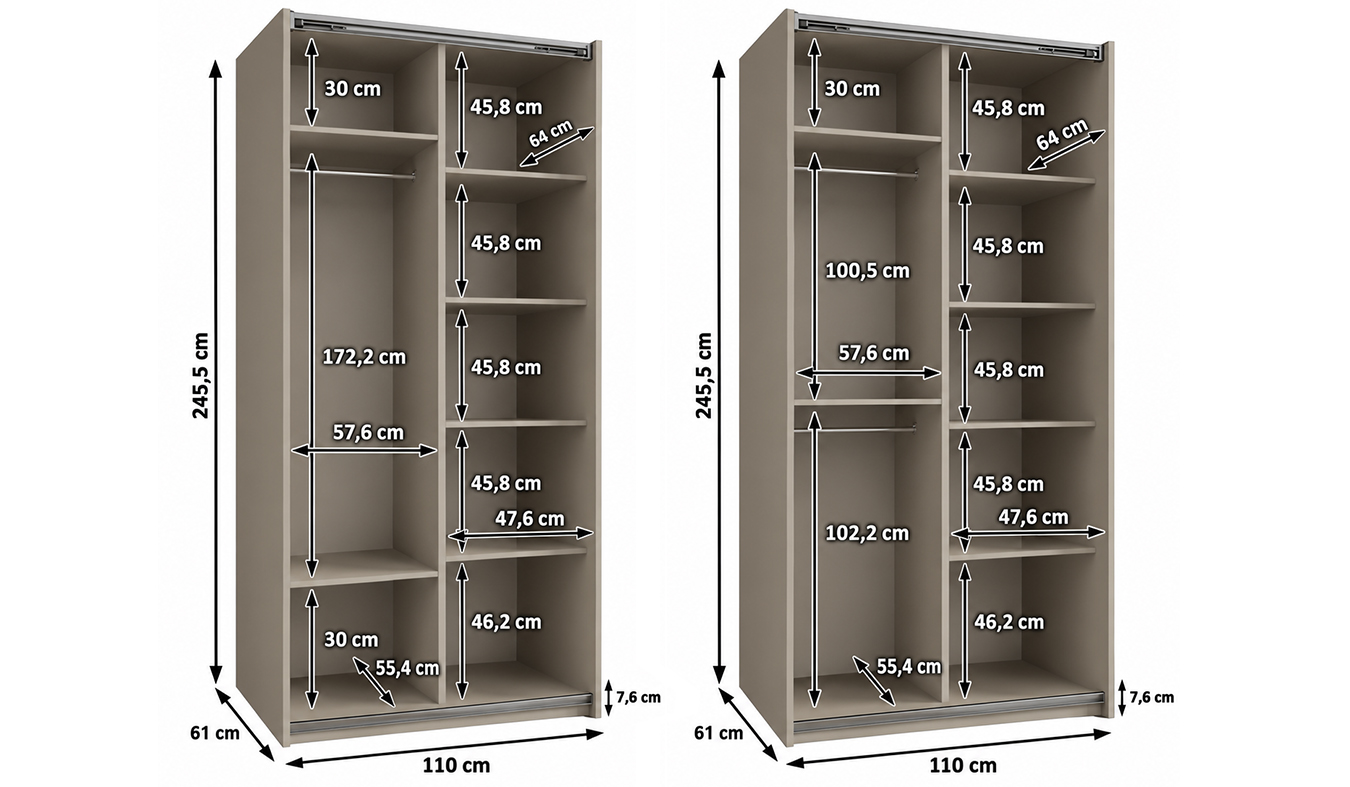 Vnitřní uspořádání skříně LUX 1 110 cm kašmír
