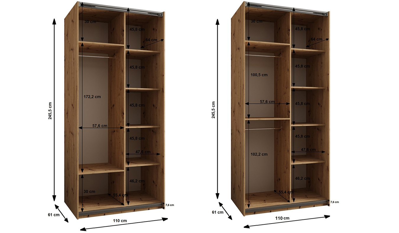 Vnitřní uspořádání skříně LUX 1 100 cm dub Artisan černá