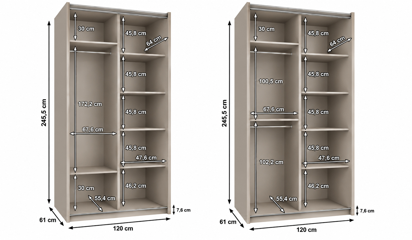 Vnitřní uspořádání skříně LUX 1 120 cm kašmír