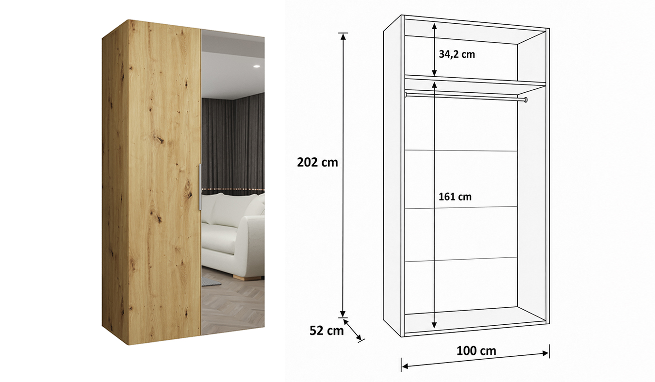 Standardní vnitřní uspořádání skříně MARBELLA 2 100 cm