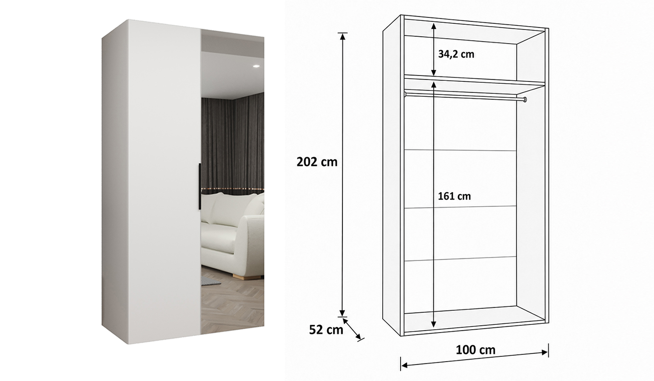 Standardní vnitřní uspořádání skříně MARBELLA 2 100 cm