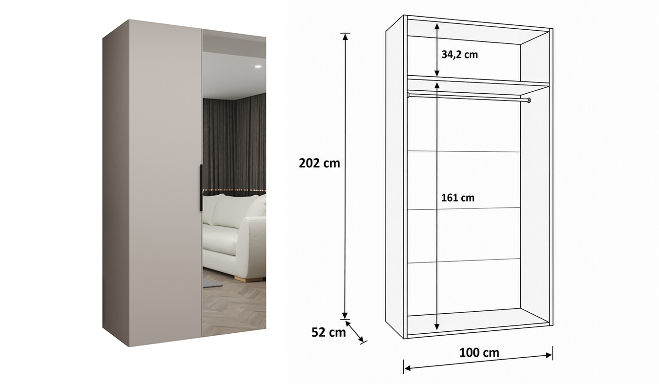 Standardní vnitřní uspořádání skříně MARBELLA 2 100 cm
