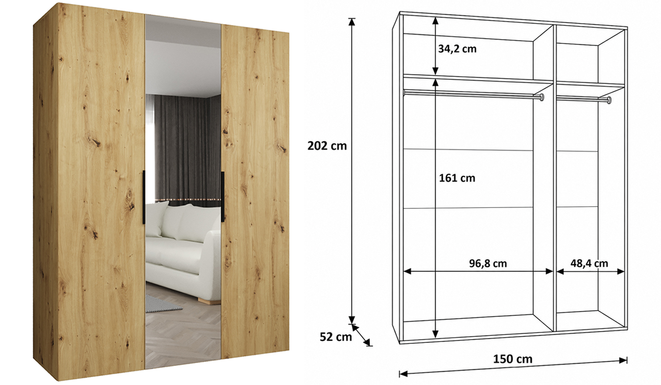Standardní vnitřní uspořádání skříně MARBELLA 2 150 cm