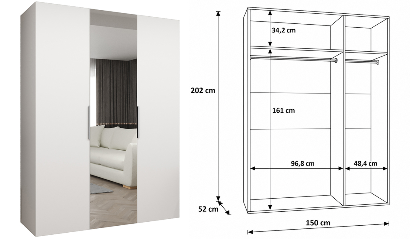 Standardní vnitřní uspořádání skříně MARBELLA 2 150 cm