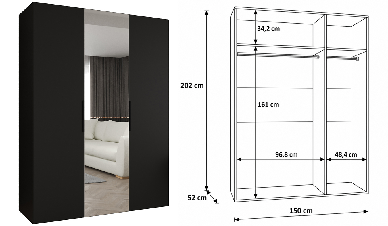 Standardní vnitřní uspořádání skříně MARBELLA 2 150 cm