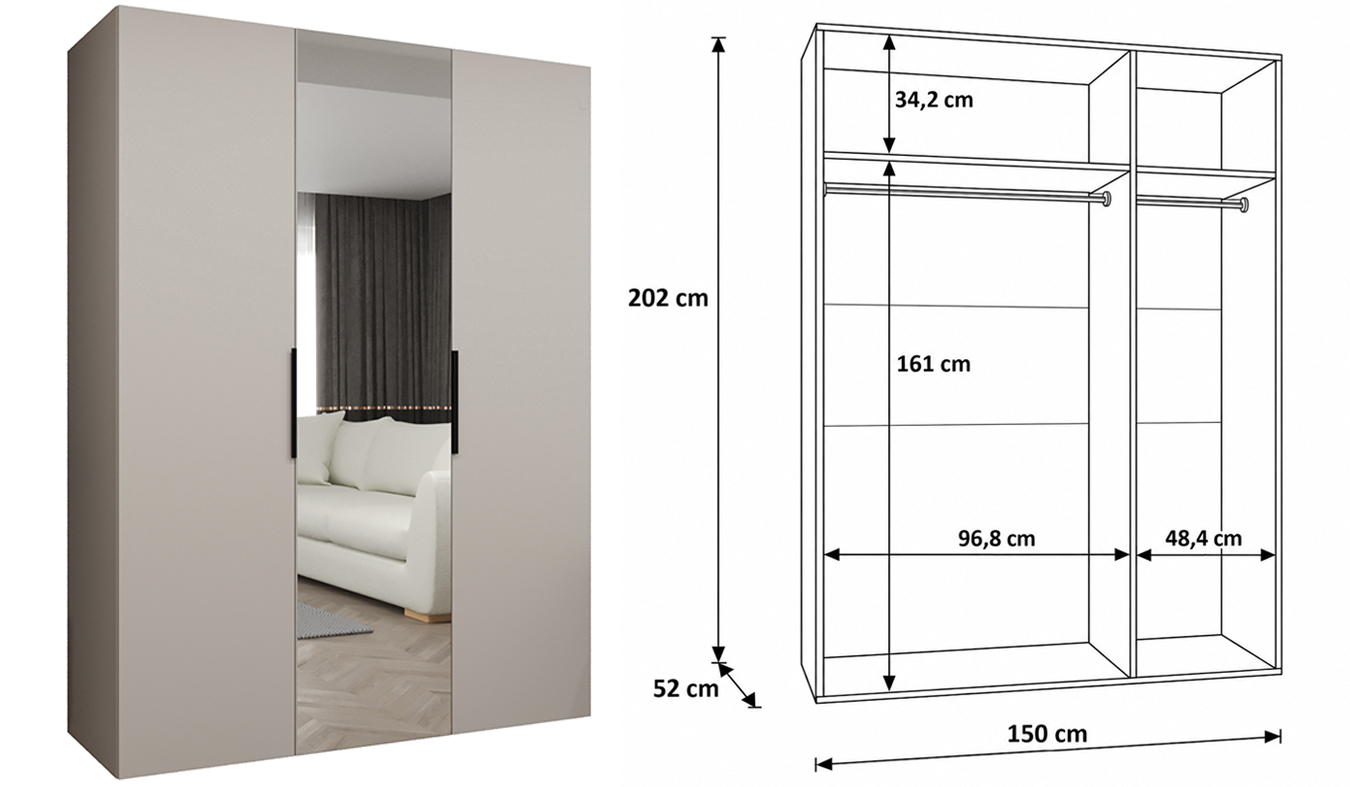 Standardní vnitřní uspořádání skříně MARBELLA 2 150 cm