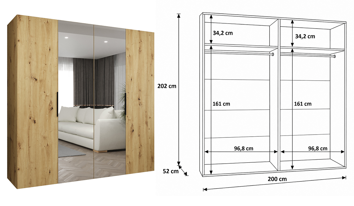 Standardní vnitřní uspořádání skříně MARBELLA 2 200 cm