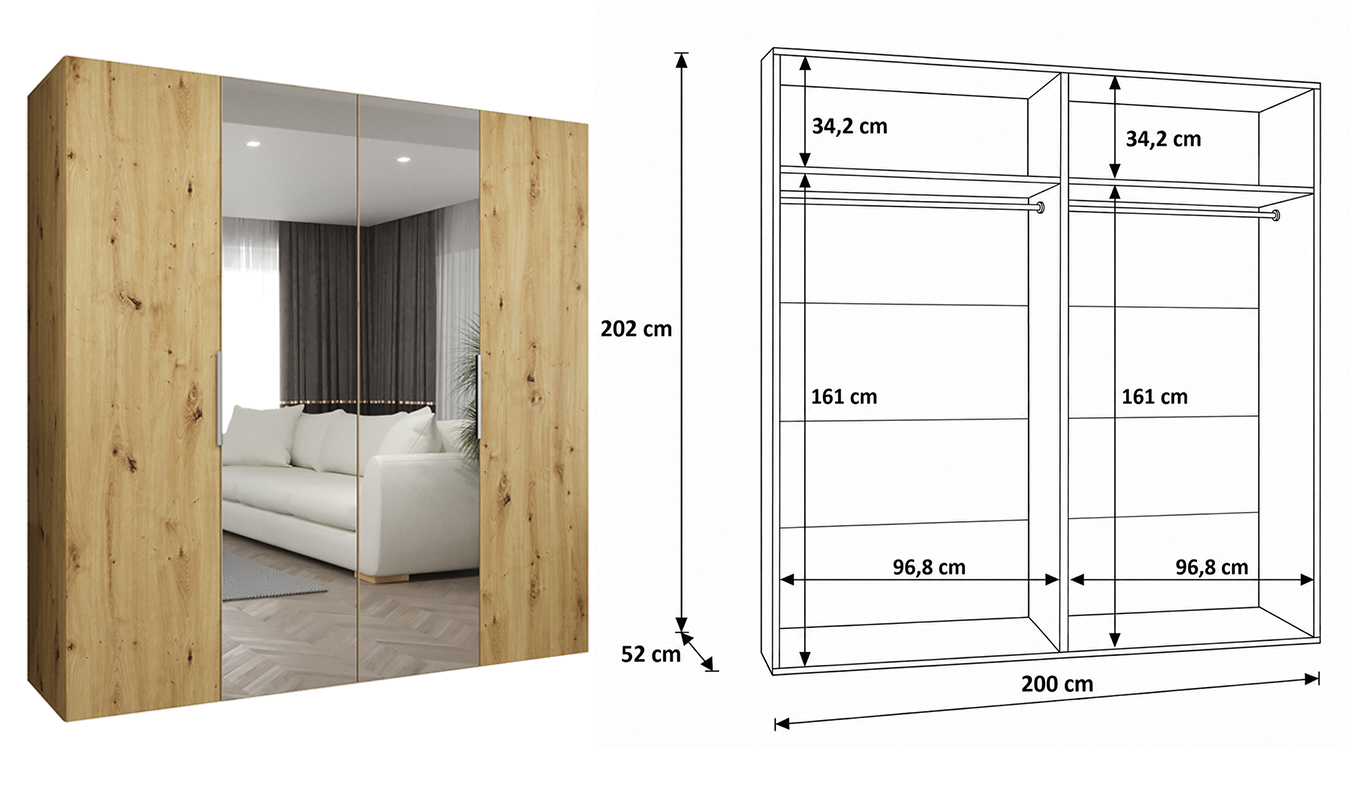 Standardní vnitřní uspořádání skříně MARBELLA 2 200 cm