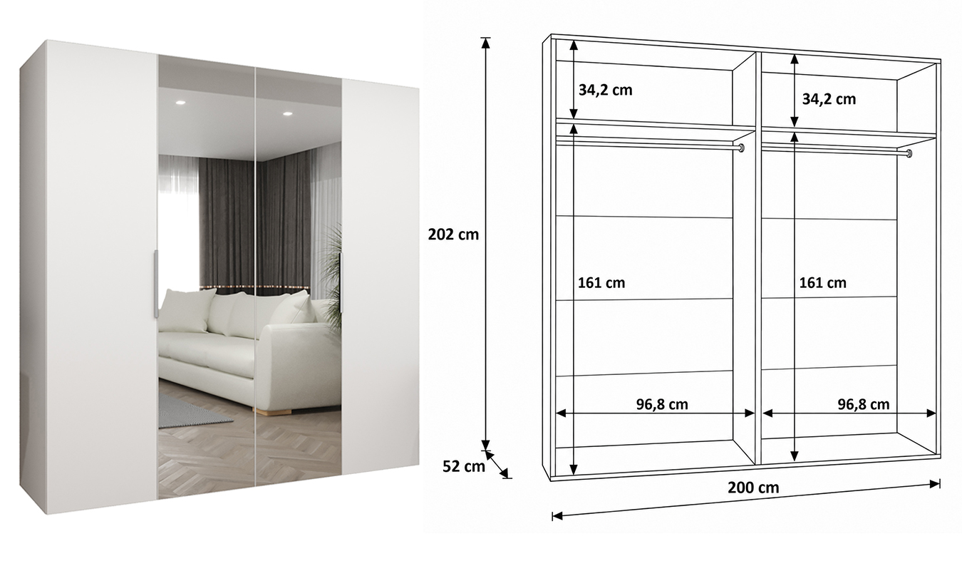 Standardní vnitřní uspořádání skříně MARBELLA 2 200 cm