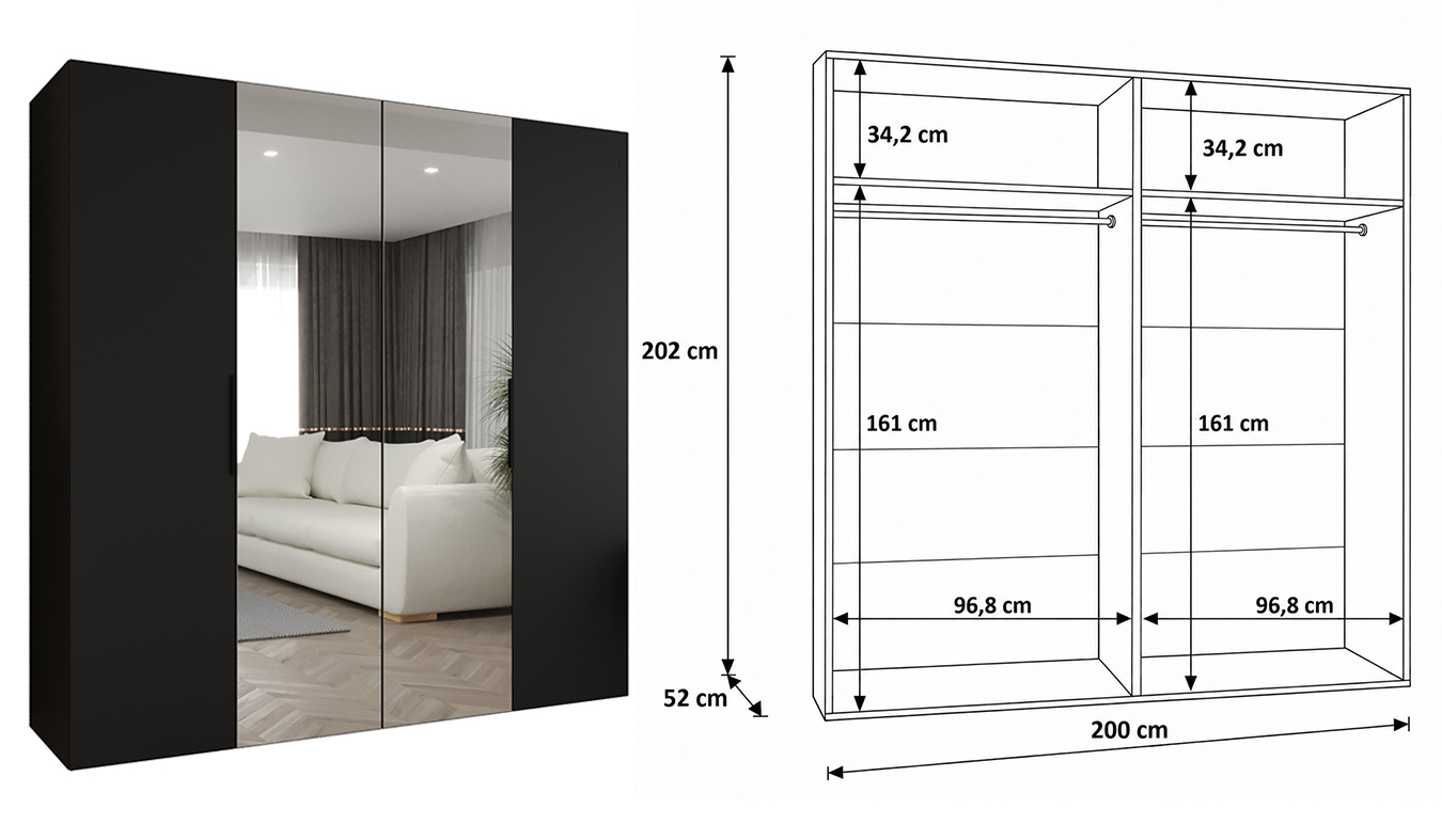 Standardní vnitřní uspořádání skříně MARBELLA 2 200 cm