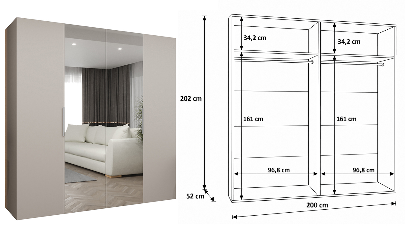 Standardní vnitřní uspořádání skříně MARBELLA 2 200 cm