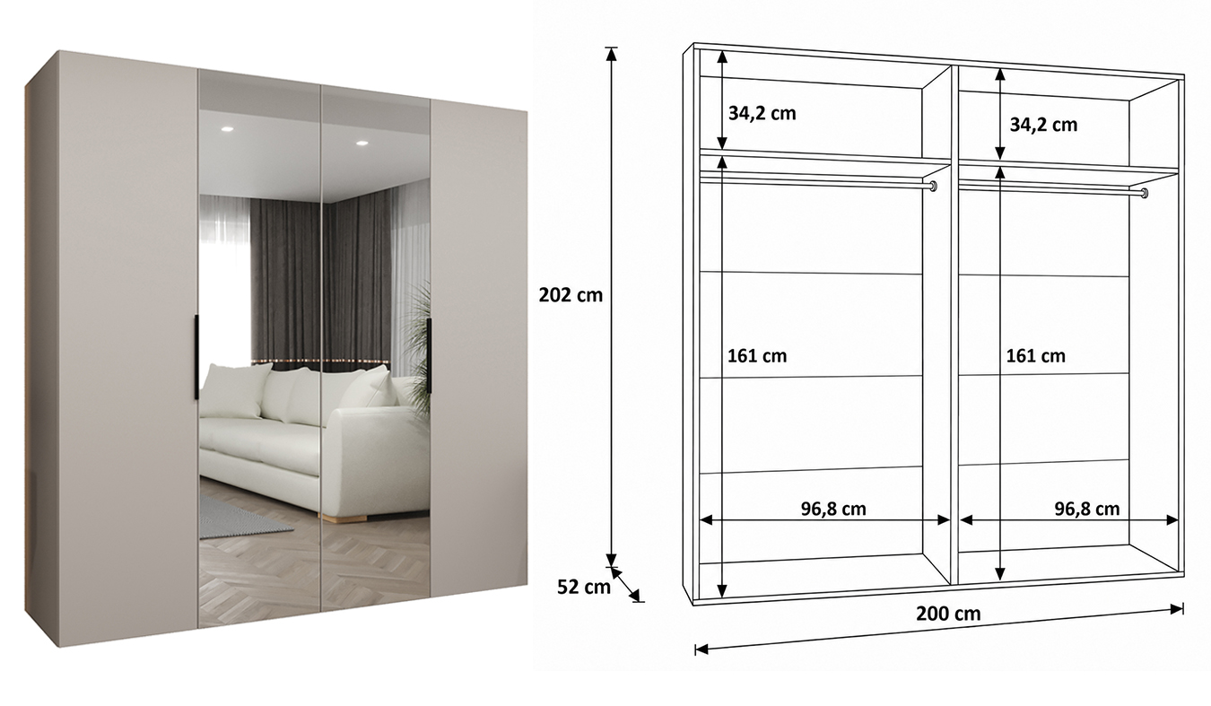 Standardní vnitřní uspořádání skříně MARBELLA 2 200 cm