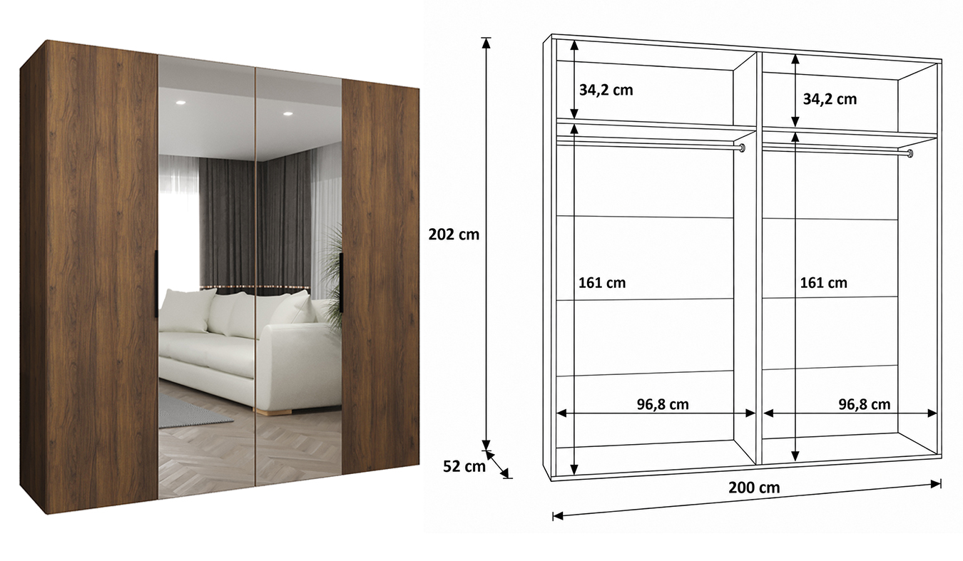 Standardní vnitřní uspořádání skříně MARBELLA 2 200 cm