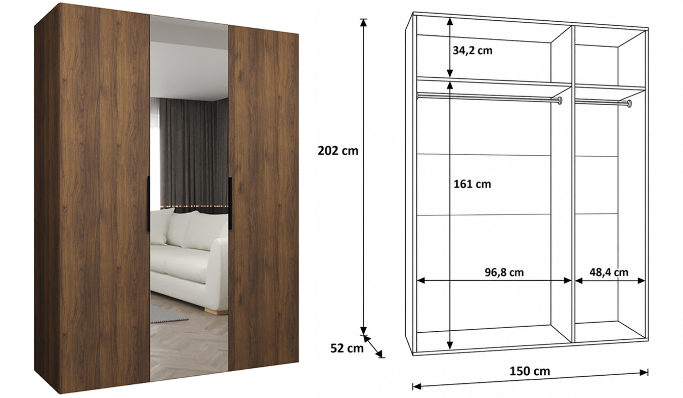 Standardní vnitřní uspořádání skříně MARBELLA 2 150 cm
