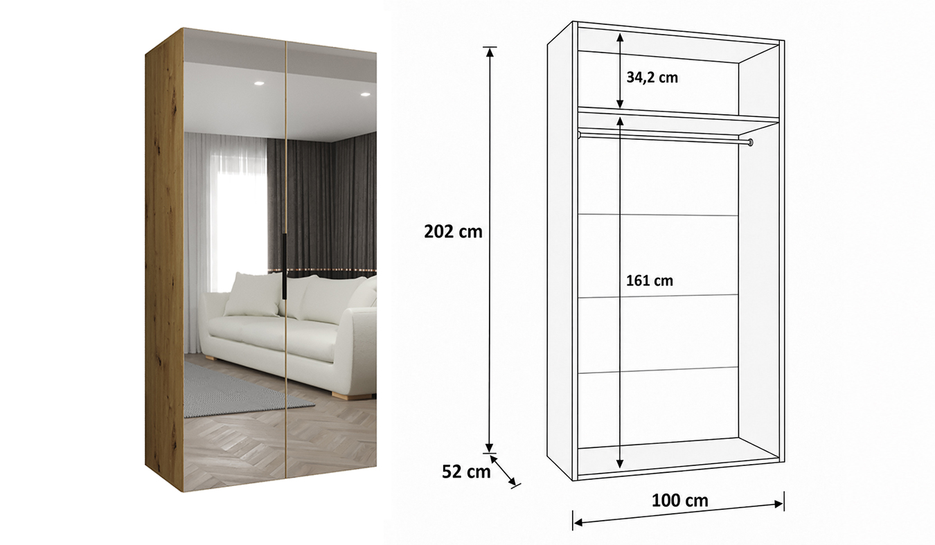 Standardní vnitřní uspořádání skříně MARBELLA 3 100 cm