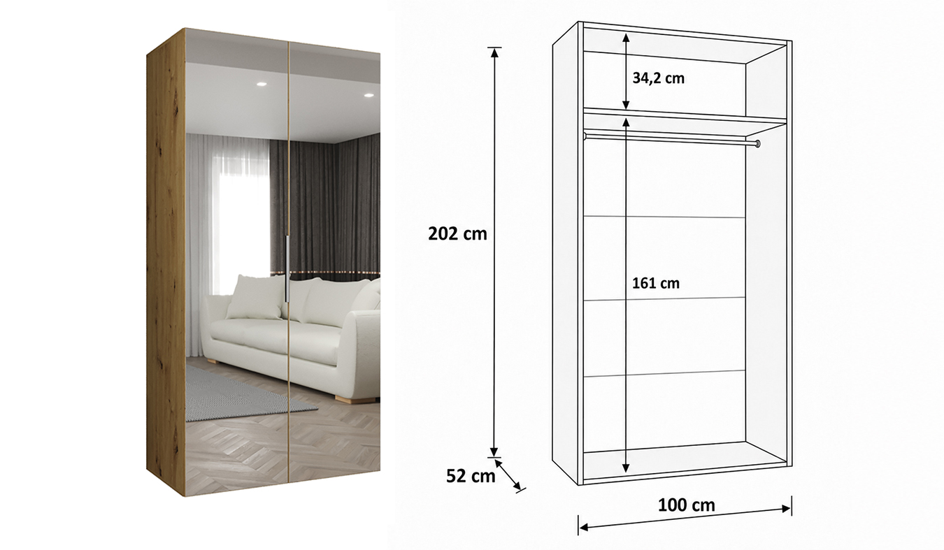 Standardní vnitřní uspořádání skříně MARBELLA 3 100 cm