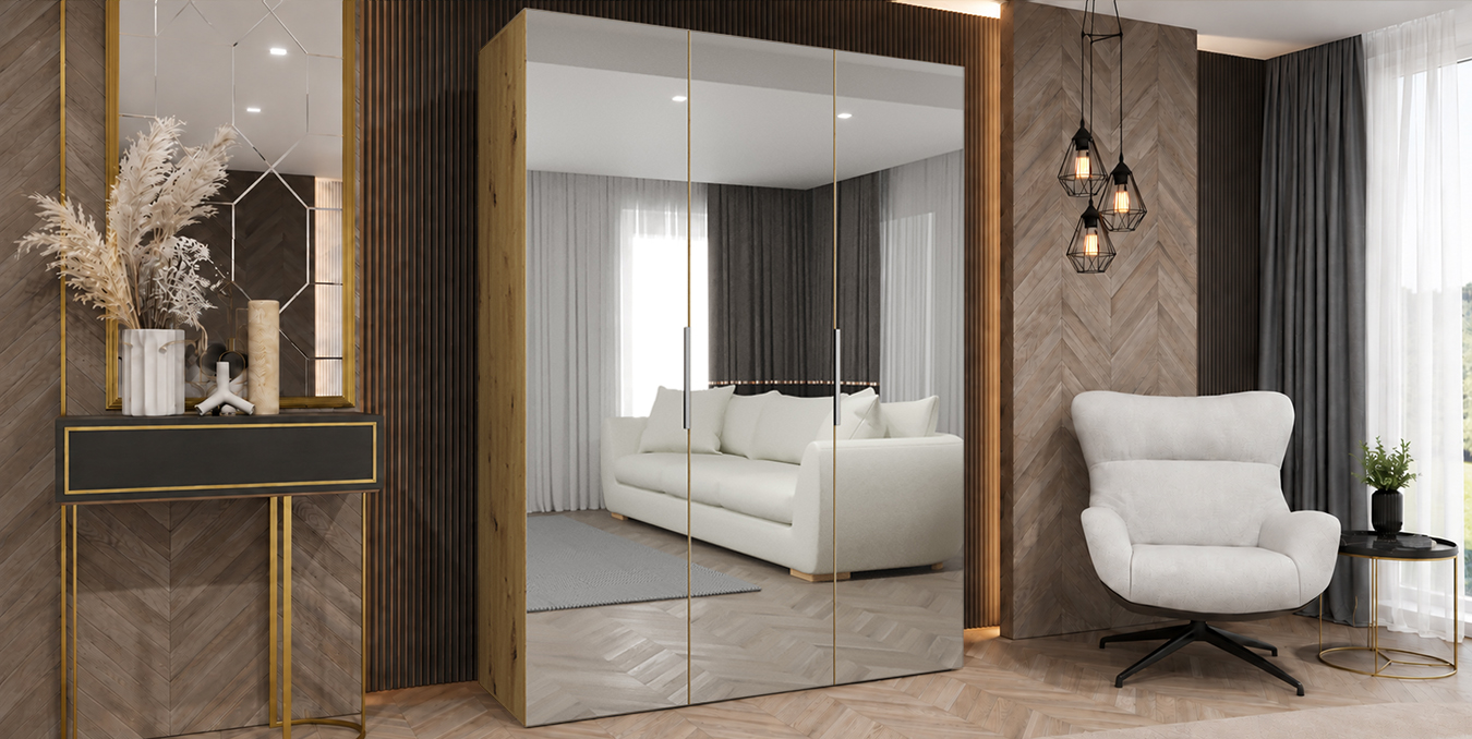 Šatní skříň MARBELLA 3 150 cm se zrcadlovými dveřmi
