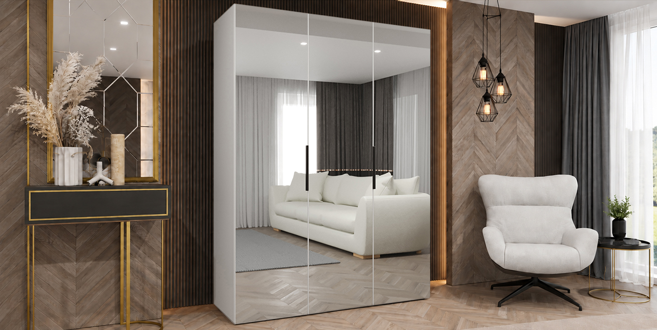 Šatní skříň MARBELLA 3 150 cm se zrcadlovými dveřmi