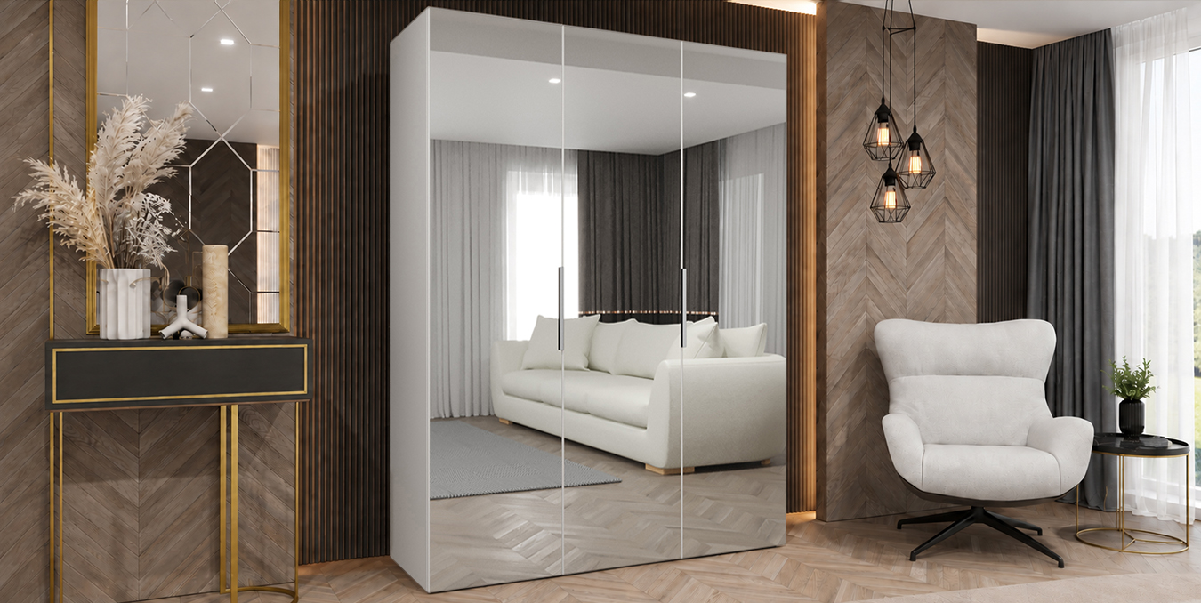 Šatní skříň MARBELLA 3 150 cm se zrcadlovými dveřmi