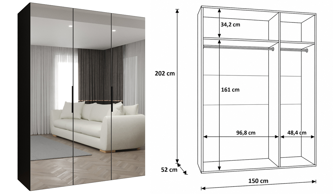 Standardní vnitřní uspořádání skříně MARBELLA 3 150 cm