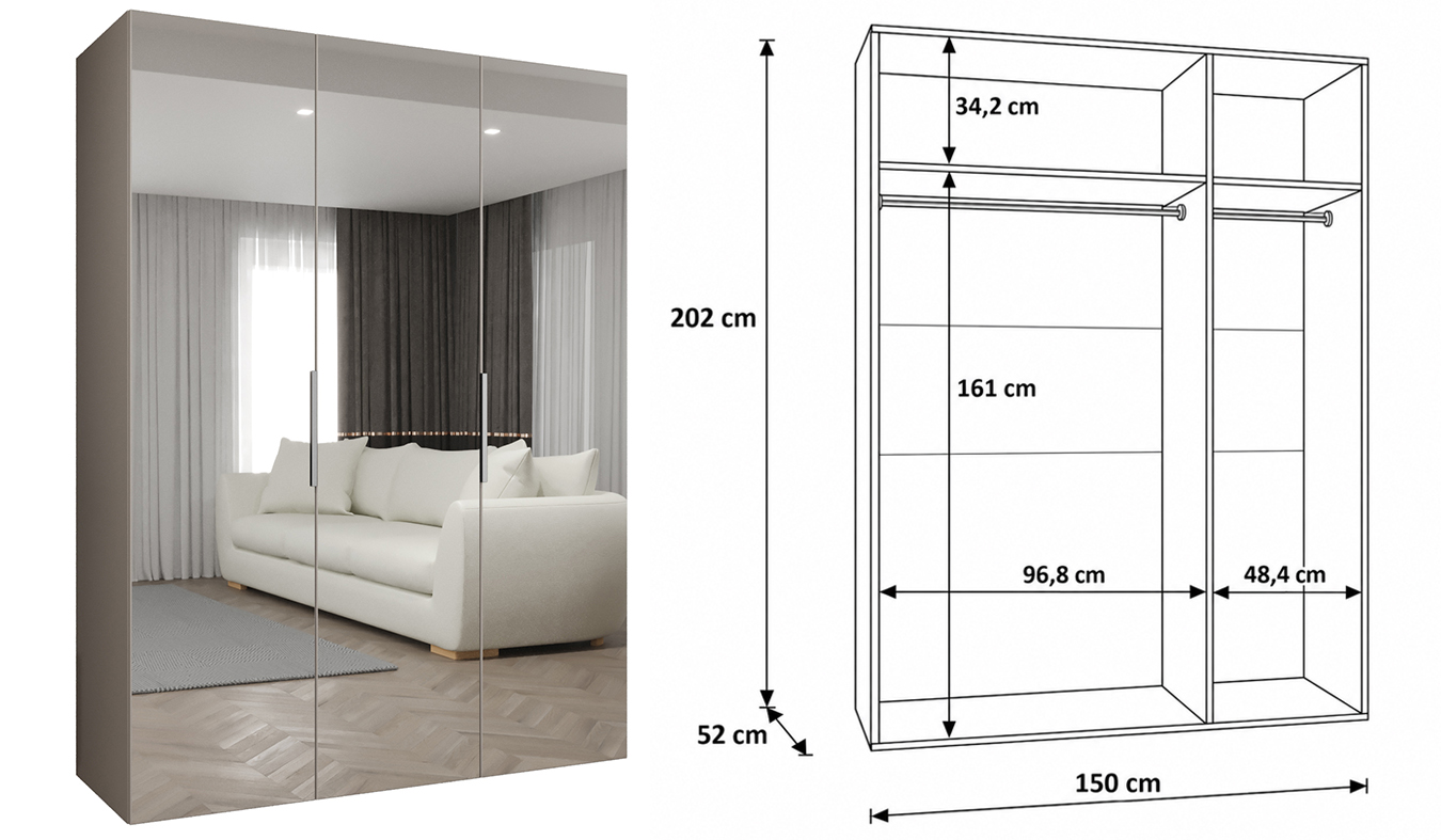 Standardní vnitřní uspořádání skříně MARBELLA 3 150 cm
