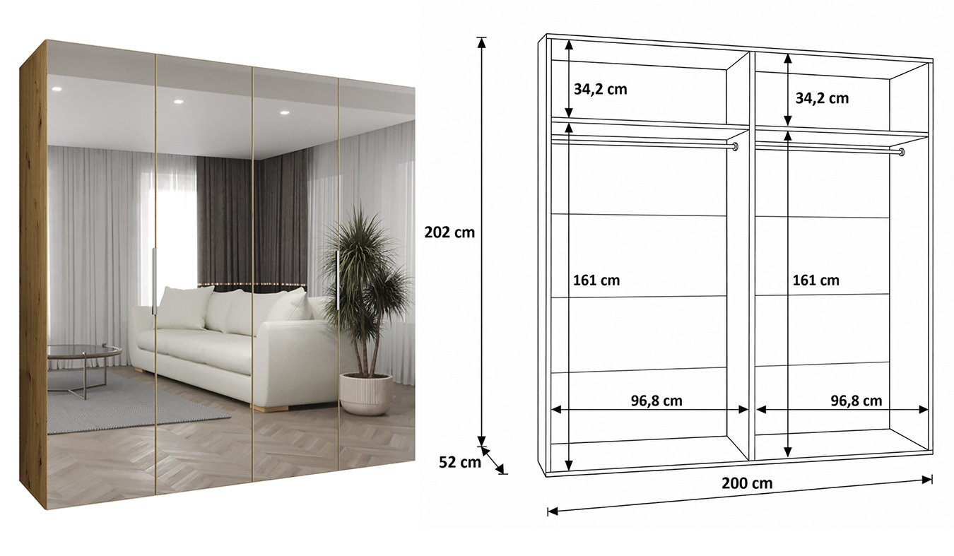 Standardní vnitřní uspořádání skříně MARBELLA 3 200 cm