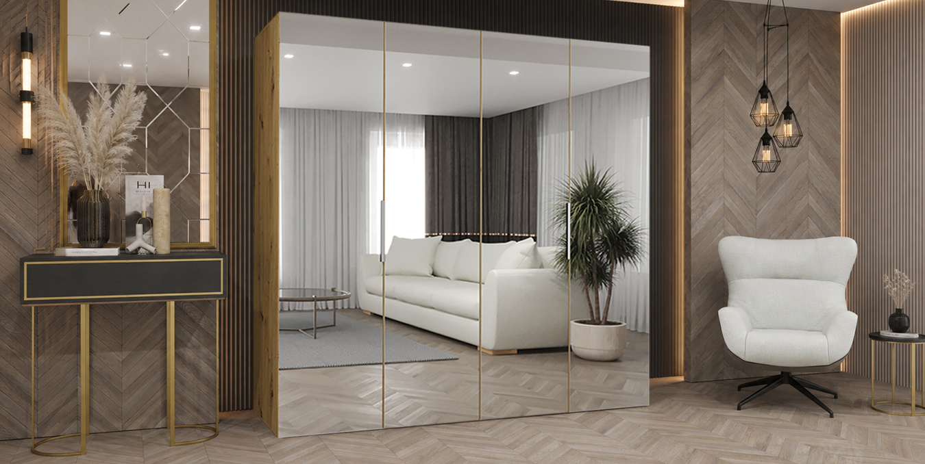 Šatní skříň MARBELLA 3 200 cm kašmír se zrcadlovými dveřmi