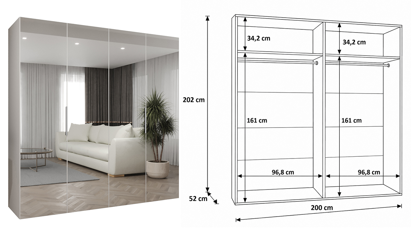 Standardní vnitřní uspořádání skříně MARBELLA 3 200 cm