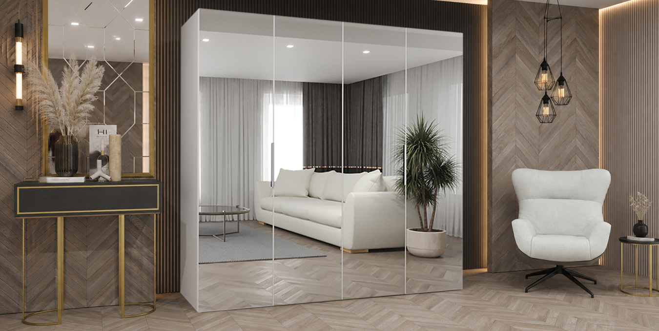 Šatní skříň MARBELLA 3 200 cm kašmír se zrcadlovými dveřmi
