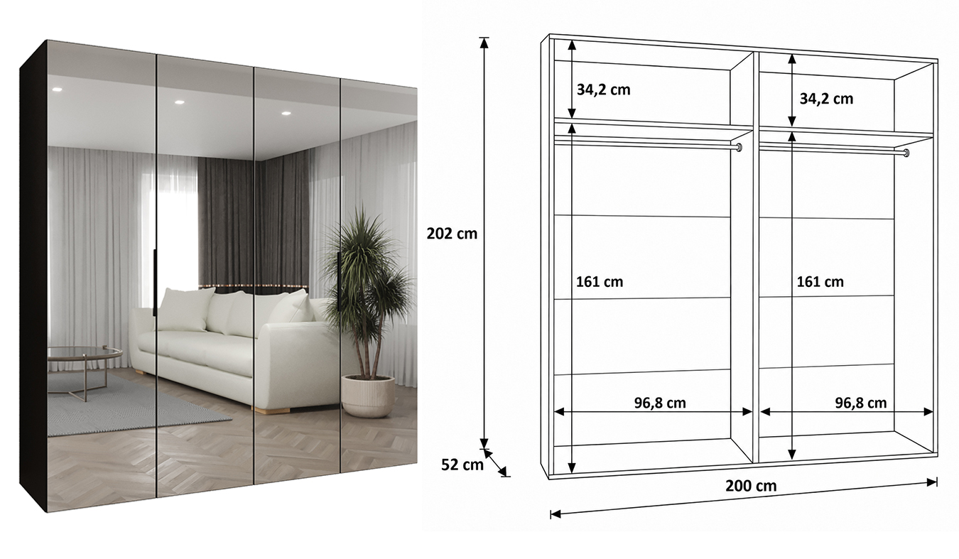 Standardní vnitřní uspořádání skříně MARBELLA 3 200 cm