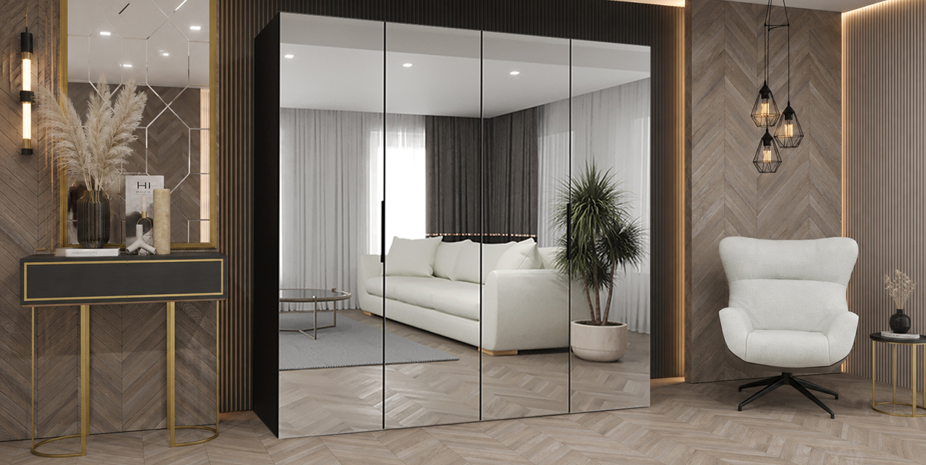Šatní skříň MARBELLA 3 200 cm kašmír se zrcadlovými dveřmi