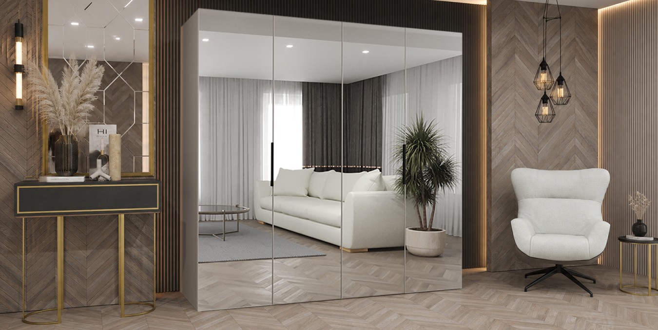 Šatní skříň MARBELLA 3 200 cm kašmír se zrcadlovými dveřmi