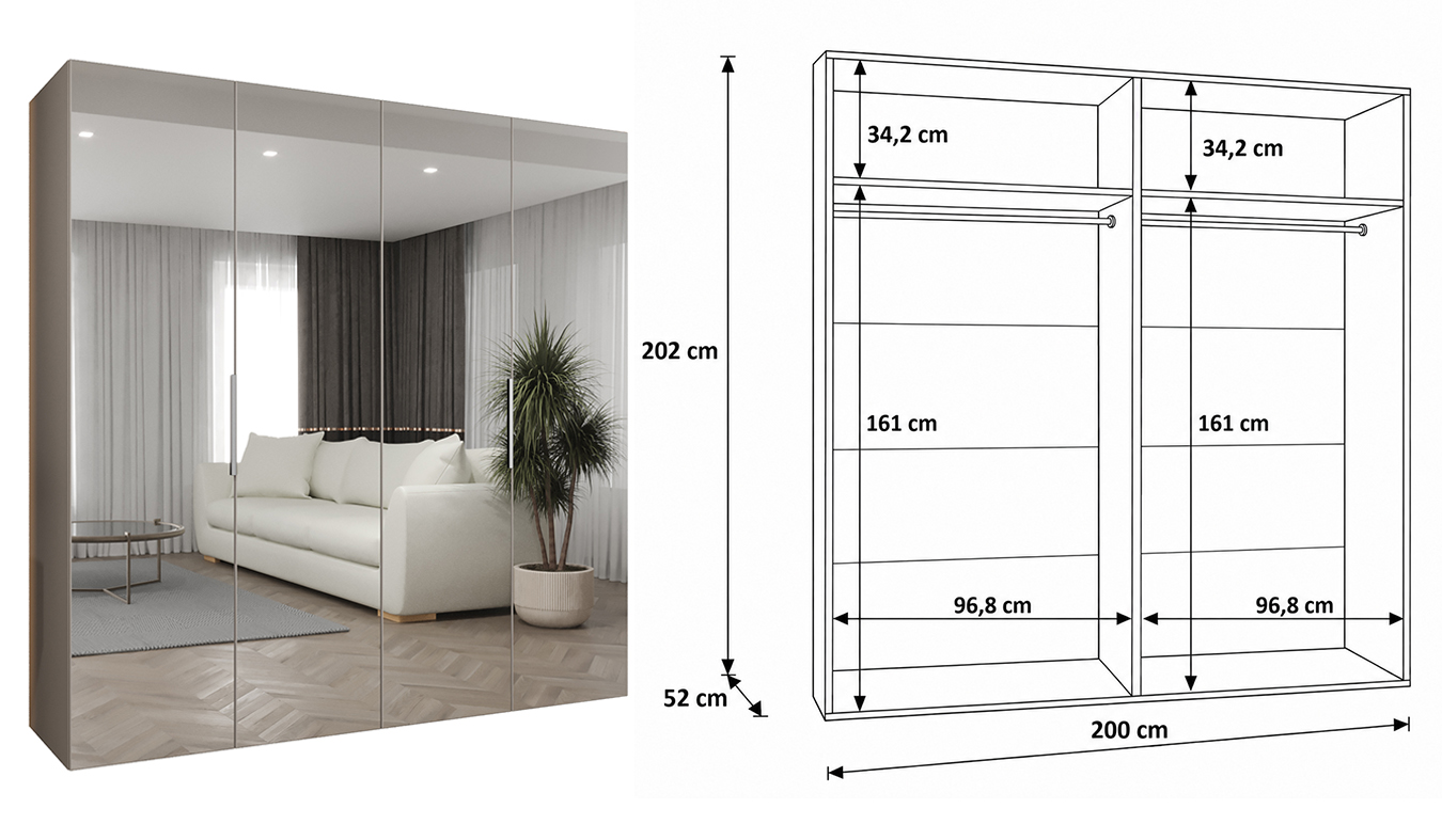 Standardní vnitřní uspořádání skříně MARBELLA 3 200 cm