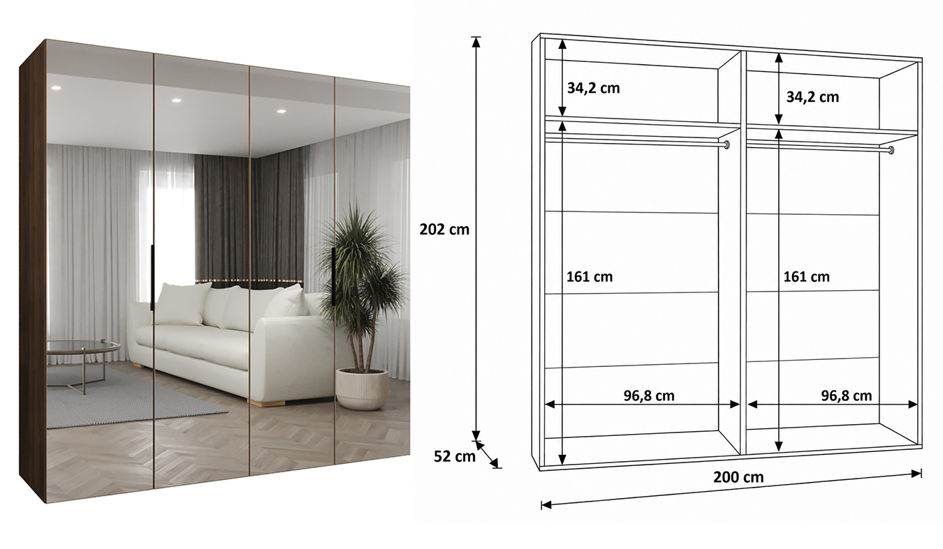 Standardní vnitřní uspořádání skříně MARBELLA 3 200 cm