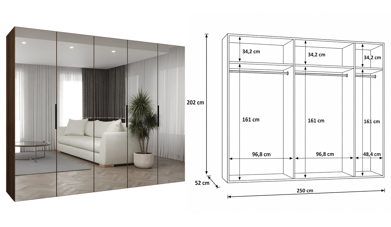 Standardní vnitřní uspořádání skříně MARBELLA 3 250 cm