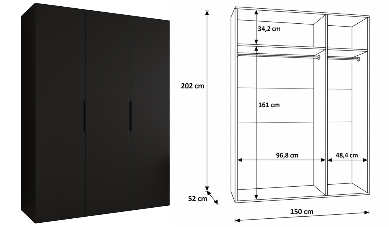 Vnitřní uspořádání skříně MARBELLA 1 150 cm