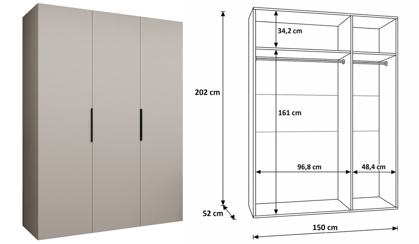 Vnitřní uspořádání skříně MARBELLA 1 150 cm