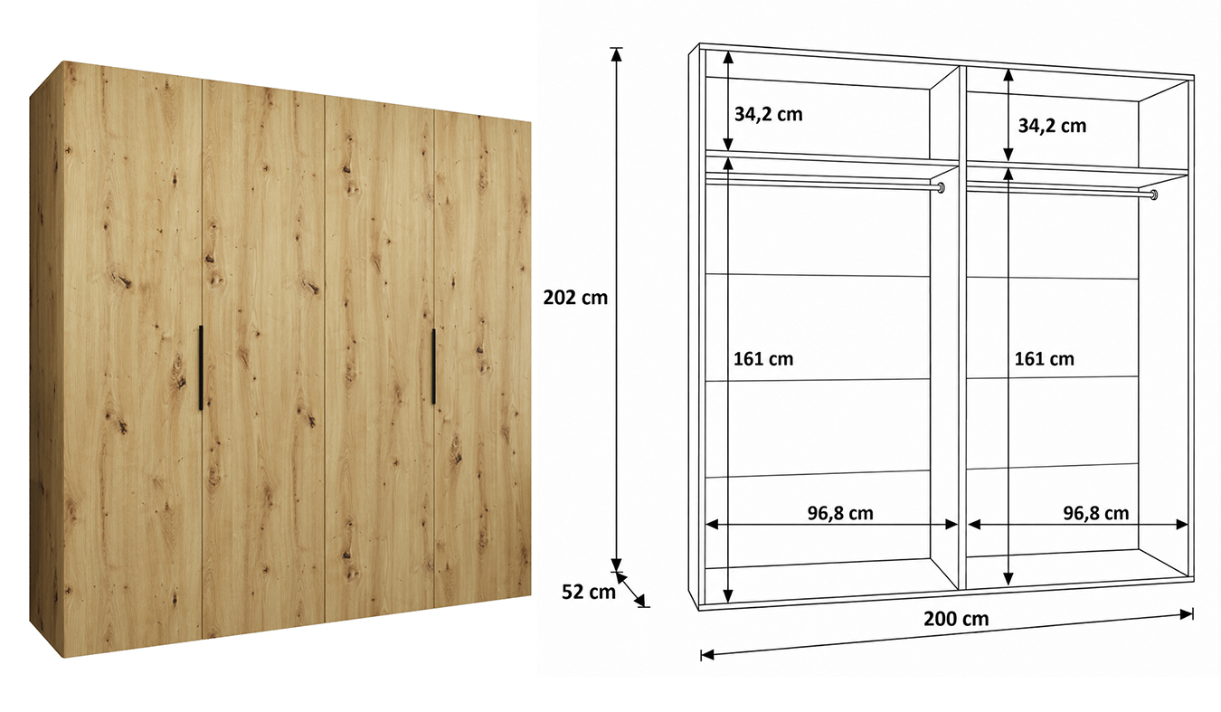 Vnitřní uspořádání skříně MARBELLA 1 200 cm