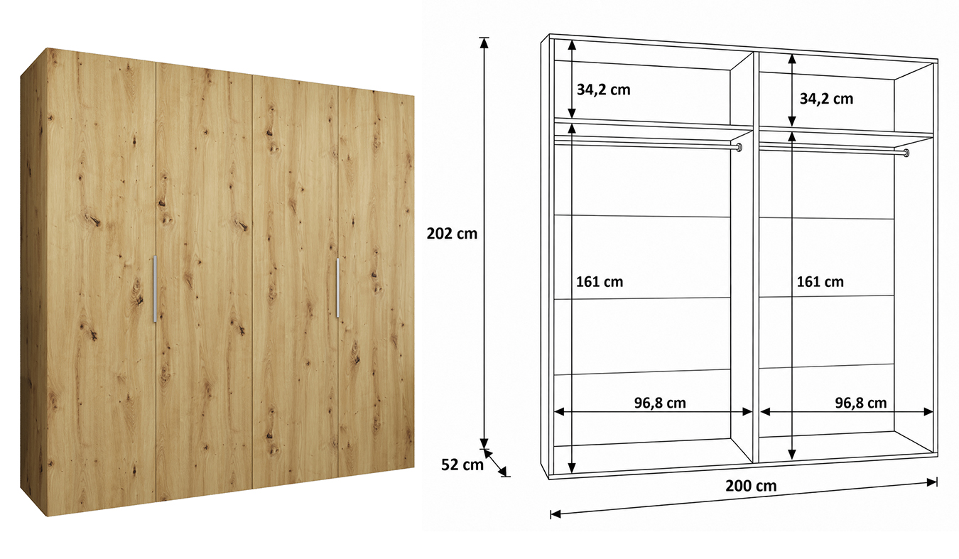 Vnitřní uspořádání skříně MARBELLA 1 200 cm