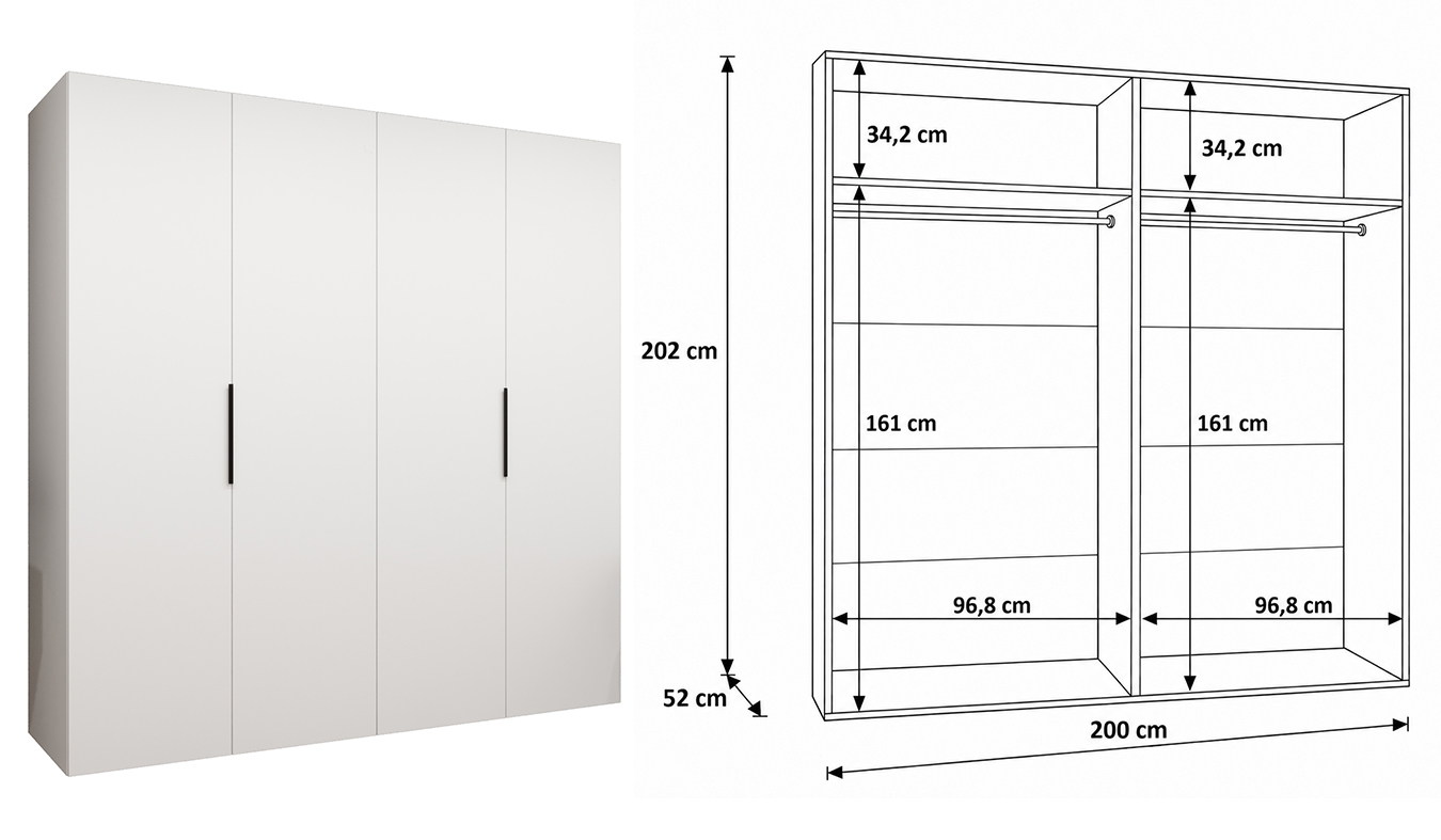 Vnitřní uspořádání skříně MARBELLA 1 200 cm