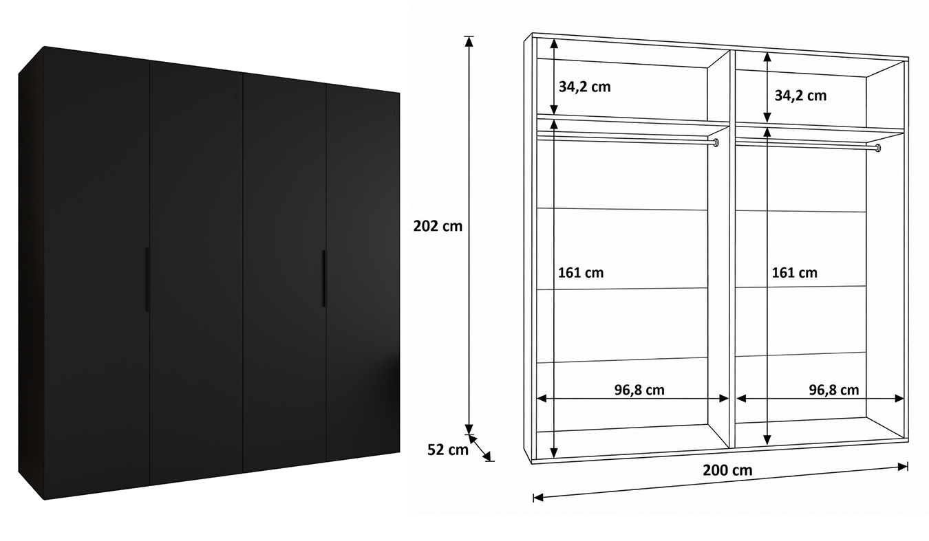 Vnitřní uspořádání skříně MARBELLA 1 200 cm
