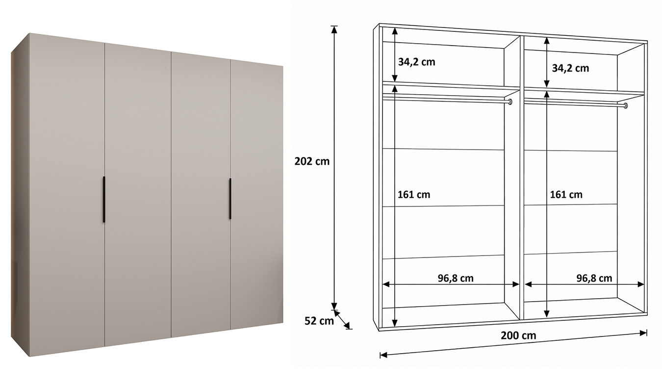 Vnitřní uspořádání skříně MARBELLA 1 200 cm